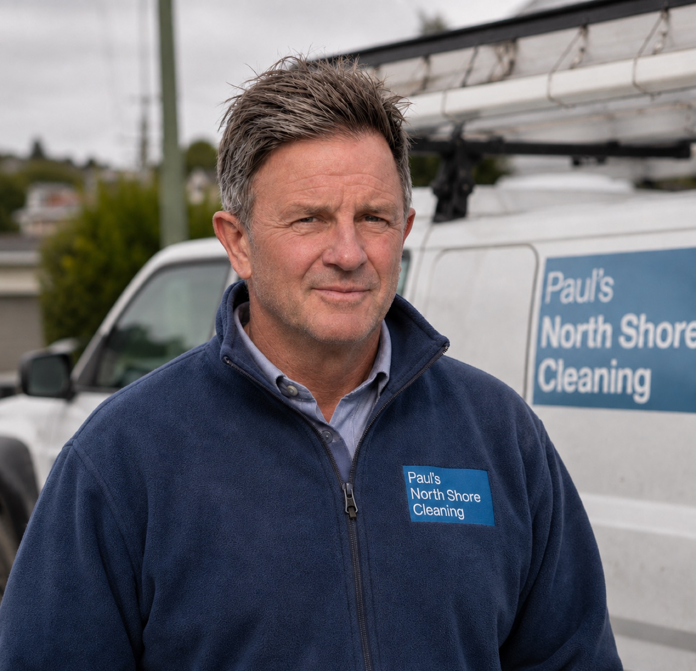 Paul, owner of Paul's North Shore Cleaning, in front of his branded van